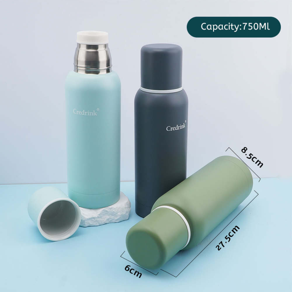 Credrink 25oz Insulated Stainless Steel Thermos for Hot & Cold Beverages with Leak Proof Lid & Built-in Cup Triple Wall Insulation Hot 24 Hrs Perfect for Coffee Tea Dishwasher Safe