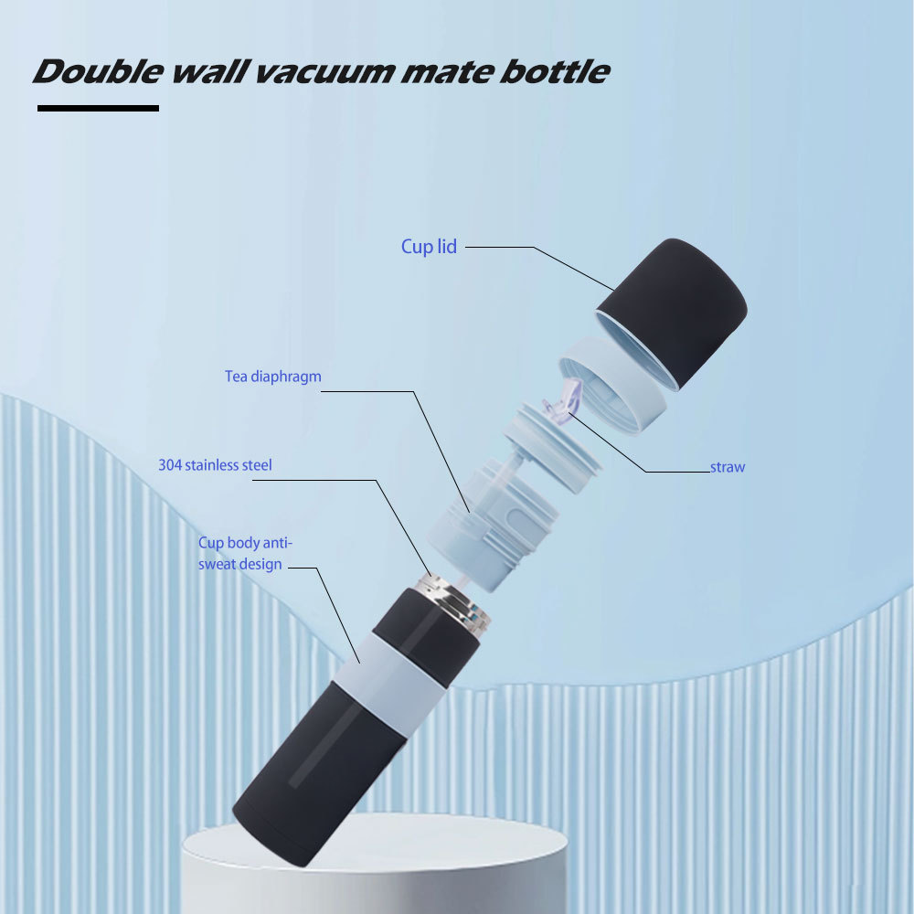 Termo para Yerba Mate Credrink – Mate Argentino 700ml – Termo para mate todo en uno – Mate thermos all in one – Este kit de mate automático negro de acero inoxidable es ideal para tereré y té