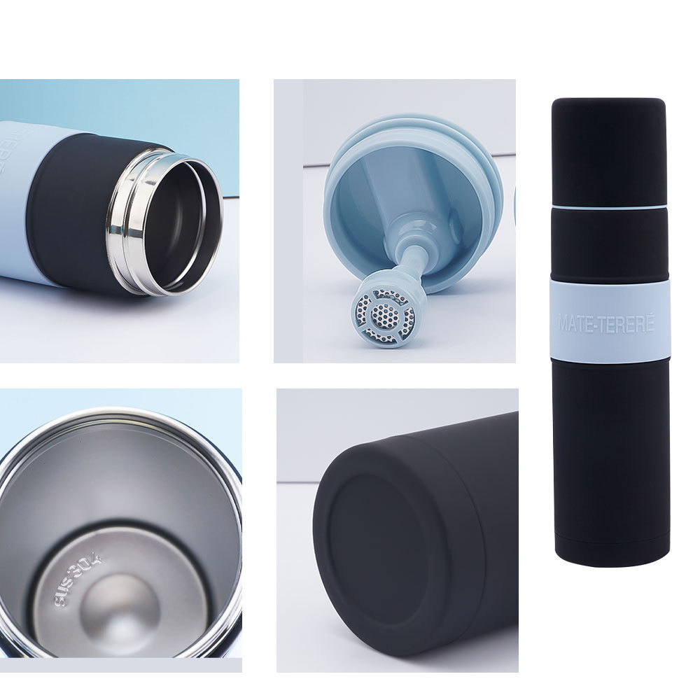 Termo para Yerba Mate Credrink – Mate Argentino 700ml – Termo para mate todo en uno – Mate thermos all in one – Este kit de mate automático negro de acero inoxidable es ideal para tereré y té