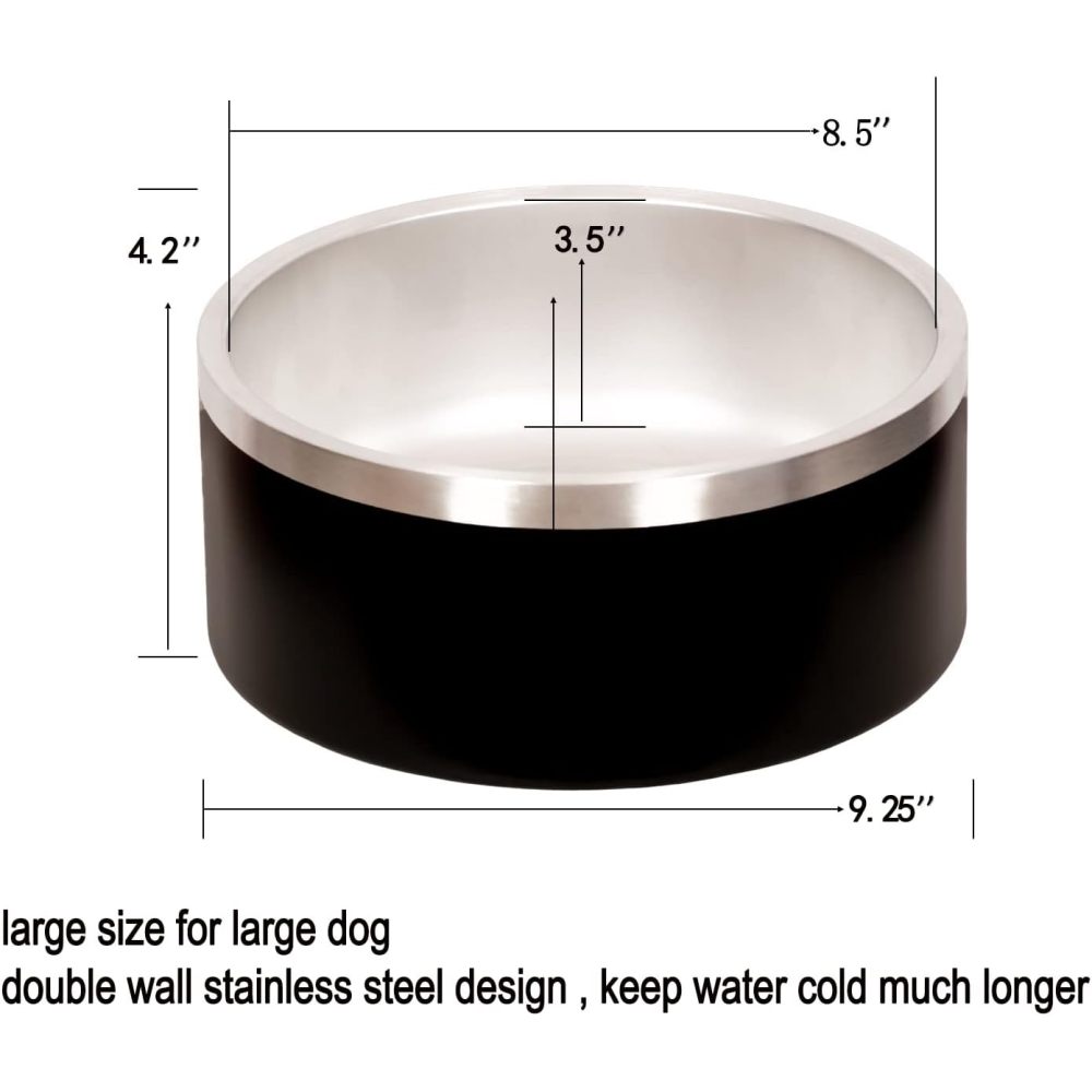 Credrink Gamelle isotherme extra large pour chien de 100 oz Gamelle lourde pour chien qui ne bouge pas Gamelle pour chien en métal 304 Gamelles antidérapantes pour chien Maintient le bol d'eau pour chien en place, Grandes gamelles en acier inoxydable pour chiens de grande taille