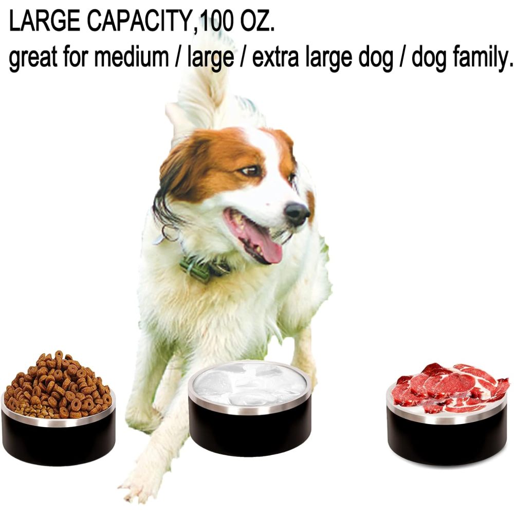 Credrink Gamelle isotherme extra large pour chien de 100 oz Gamelle lourde pour chien qui ne bouge pas Gamelle pour chien en métal 304 Gamelles antidérapantes pour chien Maintient le bol d'eau pour chien en place, Grandes gamelles en acier inoxydable pour chiens de grande taille