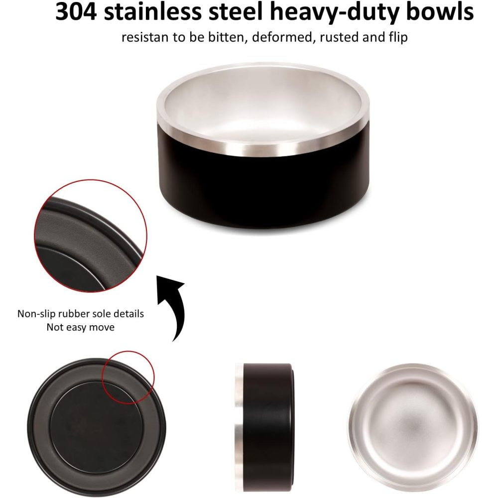 Credrink Gamelle isotherme extra large pour chien de 100 oz Gamelle lourde pour chien qui ne bouge pas Gamelle pour chien en métal 304 Gamelles antidérapantes pour chien Maintient le bol d'eau pour chien en place, Grandes gamelles en acier inoxydable pour chiens de grande taille