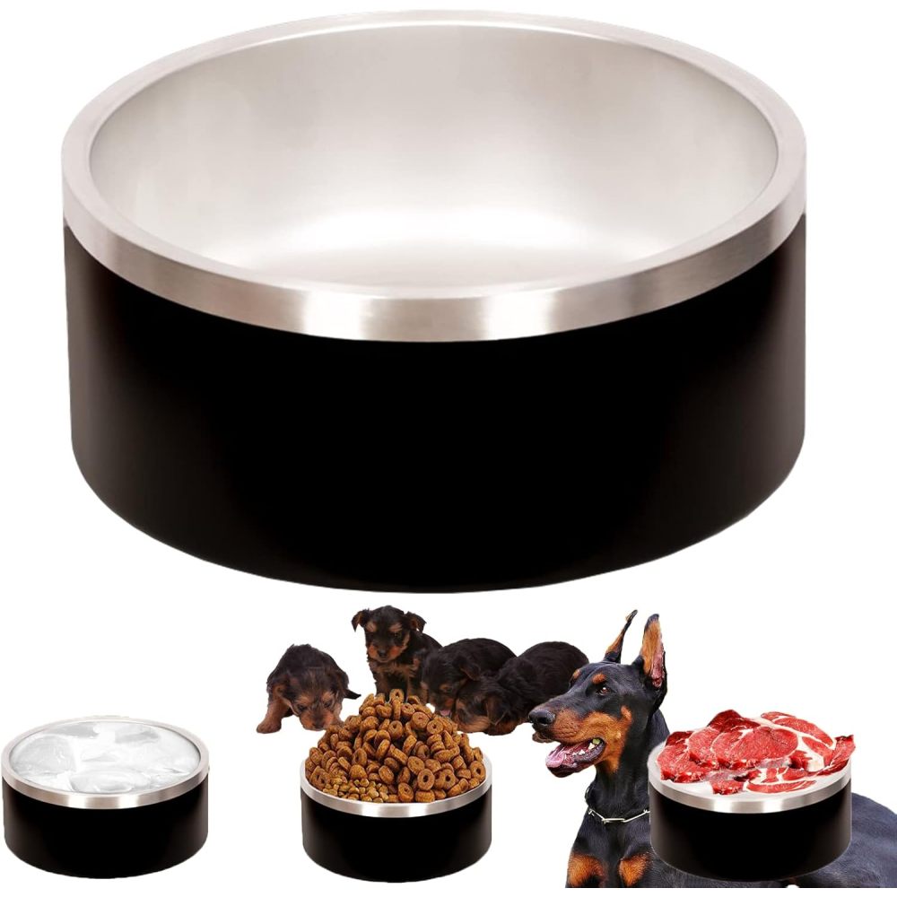 Credrink Gamelle isotherme extra large pour chien de 100 oz Gamelle lourde pour chien qui ne bouge pas Gamelle pour chien en métal 304 Gamelles antidérapantes pour chien Maintient le bol d'eau pour chien en place, Grandes gamelles en acier inoxydable pour chiens de grande taille