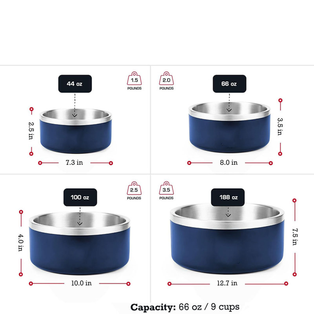 Credrink Gamelle isotherme pour chien 44 oz Double paroi en acier inoxydable Gamelle pour chien Antidérapante Anti-déversement Lavable au lave-vaisselle Gamelle pour chat Gamelle pour nourrir les animaux de compagnie de grande, moyenne et petite taille
