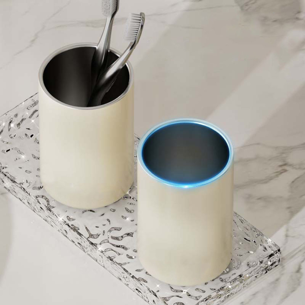 Credrink Light luxury cream mouthwash cup for couples stainless steel toothbrush cup for home use toothbrushes dental jars wash cup cover