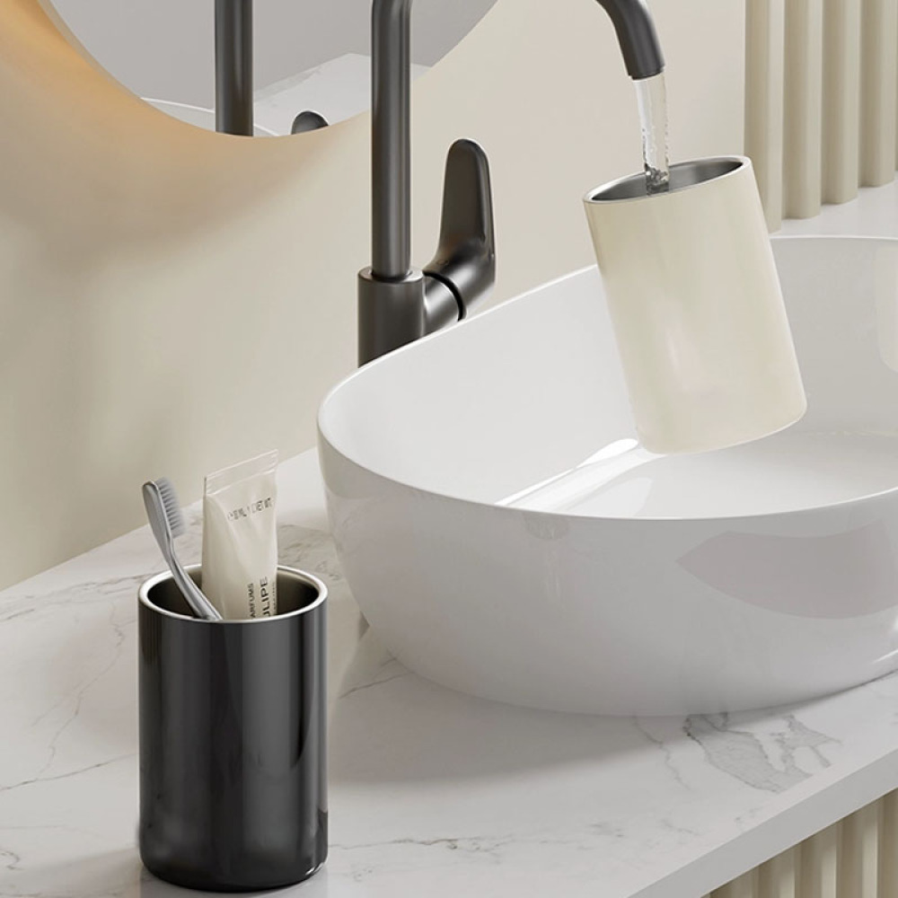 Credrink Light luxury cream mouthwash cup for couples stainless steel toothbrush cup for home use toothbrushes dental jars wash cup cover