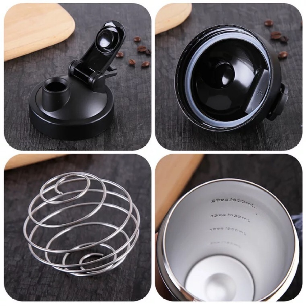 Bouteille shaker améliorée Credrink pour mélanges de protéines, bouteille shaker pour protéines avec rangement pour poudre, bouteille shaker en acier inoxydable avec fouet métallique, sans BPA, conception anti-fuite