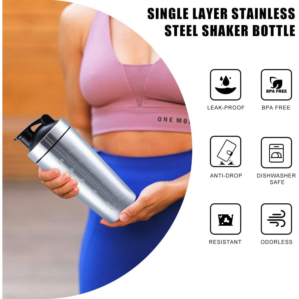 Bouteille shaker Credrink de 25 oz avec fouet métallique, bouteille shaker pour mélanges de protéines, bouteille shaker en acier inoxydable, bouteille shaker en métal, grande bouteille shaker