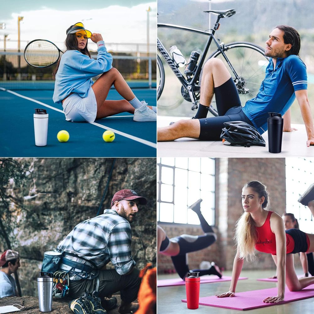 Bouteille shaker Credrink de 25 oz avec fouet métallique, bouteille shaker pour mélanges de protéines, bouteille shaker en acier inoxydable, bouteille shaker en métal, grande bouteille shaker