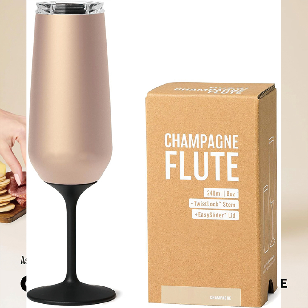 Copa de champán al por mayor directa de fábrica de Credrink, nuevo diseño galardonado con tallo desmontable, copa de champán de acero inoxidable de primera calidad con tapa, vaso con triple aislamiento, capacidad de 8 oz, excelente regalo