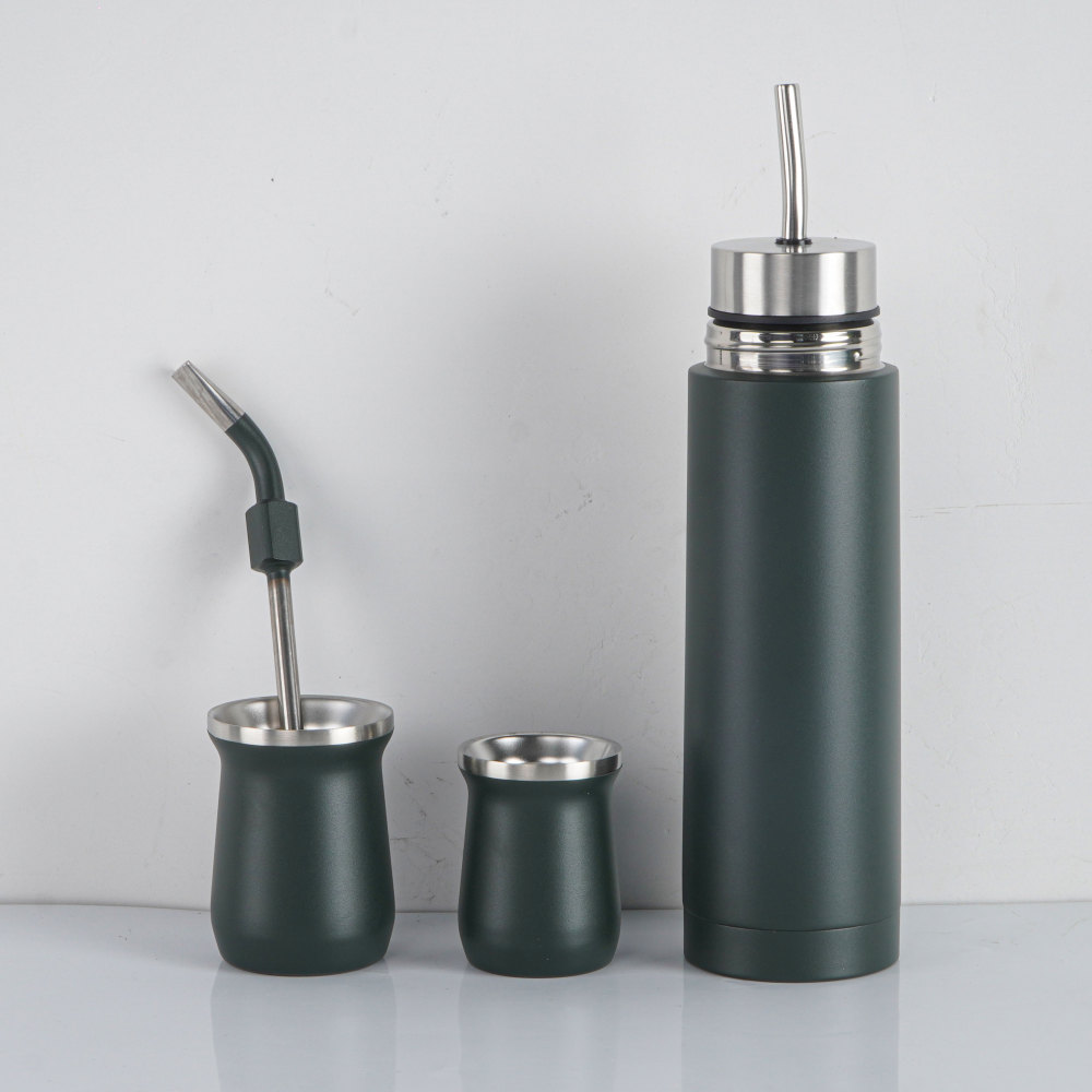 Kit thermos Yerba Mate Credrinkwholesale 500 ml thermos maté avec tasse 8 oz et 6 oz Flacon AUTOMate en acier inoxydable avec bombillas Gourde Yerba Mate isolée sous vide à double paroi Tasse à maté unique plus thermo et bombilla Ensemble