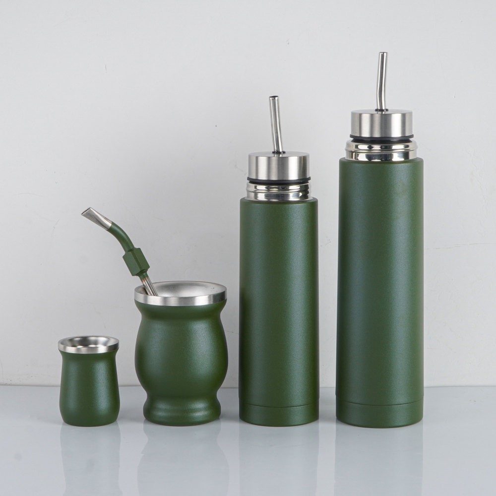 Credrinkwholesale Yerba Mate 500 ml/750 ml thermos auto-mate avec tasse 8 oz et 4 oz Flacon AUTOMate en acier inoxydable avec bombillas Gourde Yerba Mate isolée sous vide à double paroi Tasse à maté unique plus thermo et bombilla Ensemble