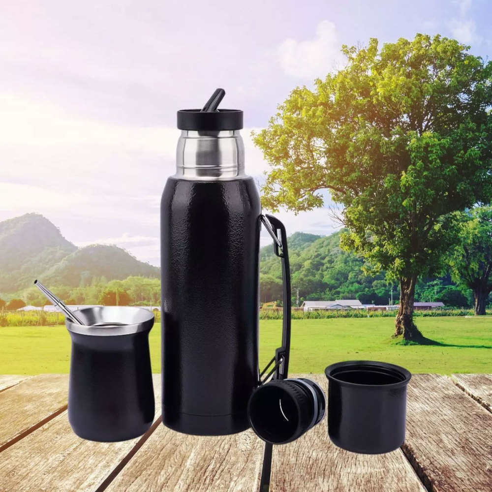 Credrink Complete Yerba Mate Set - термос 1 л с ручкой и чашка из тыквы Mate на 8 унций с бомбильей и щеточкой для чистки в комплекте - все из высококачественной нержавеющей стали 304 18/8