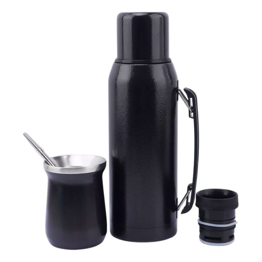 Credrink Complete Yerba Mate Set - термос 1 л с ручкой и чашка из тыквы Mate на 8 унций с бомбильей и щеточкой для чистки в комплекте - все из высококачественной нержавеющей стали 304 18/8