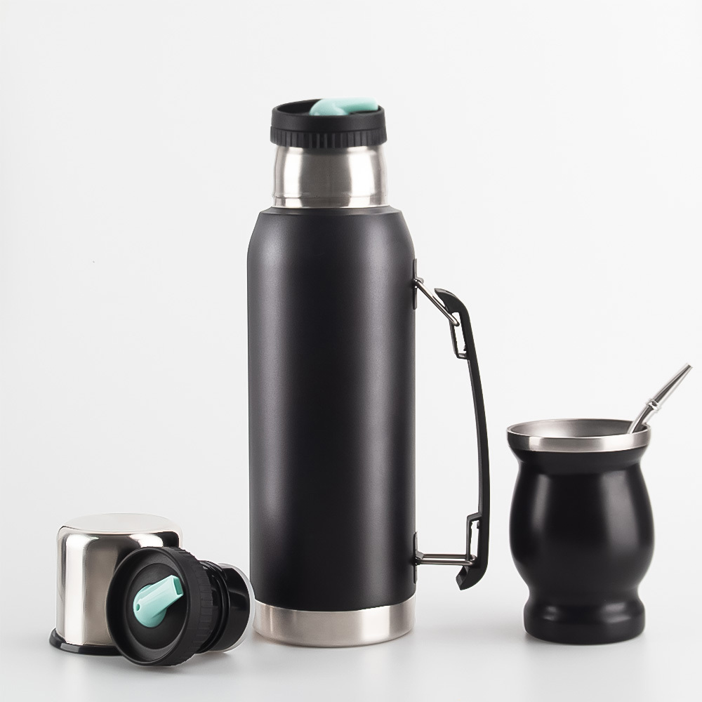 Credrink Complete Yerba Mate Set - 1L thermos with handle & 8oz Modern Mate Gourd cup with Bombilla and Cleaning Brush Included - All Premium Quality 304 18/8 Stainless Steel