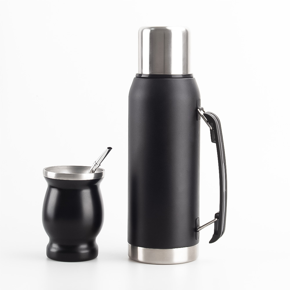 Credrink Complete Yerba Mate Set - 1L thermos with handle & 8oz Modern Mate Gourd cup with Bombilla and Cleaning Brush Included - All Premium Quality 304 18/8 Stainless Steel