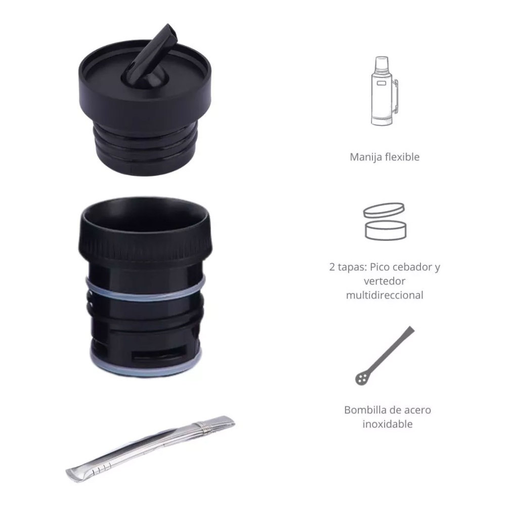 Credrink Complete Yerba Mate Set - термос 1 л с ручкой и чашка из тыквы Mate на 8 унций с бомбильей и щеточкой для чистки в комплекте - все из высококачественной нержавеющей стали 304 18/8