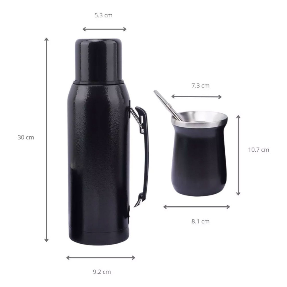 Credrink Complete Yerba Mate Set - термос 1 л с ручкой и чашка из тыквы Mate на 8 унций с бомбильей и щеточкой для чистки в комплекте - все из высококачественной нержавеющей стали 304 18/8