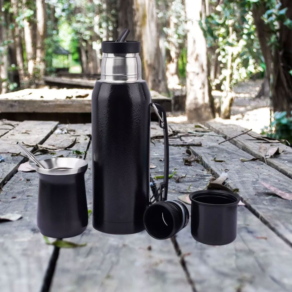 Credrink Complete Yerba Mate Set - термос 1 л с ручкой и чашка из тыквы Mate на 8 унций с бомбильей и щеточкой для чистки в комплекте - все из высококачественной нержавеющей стали 304 18/8