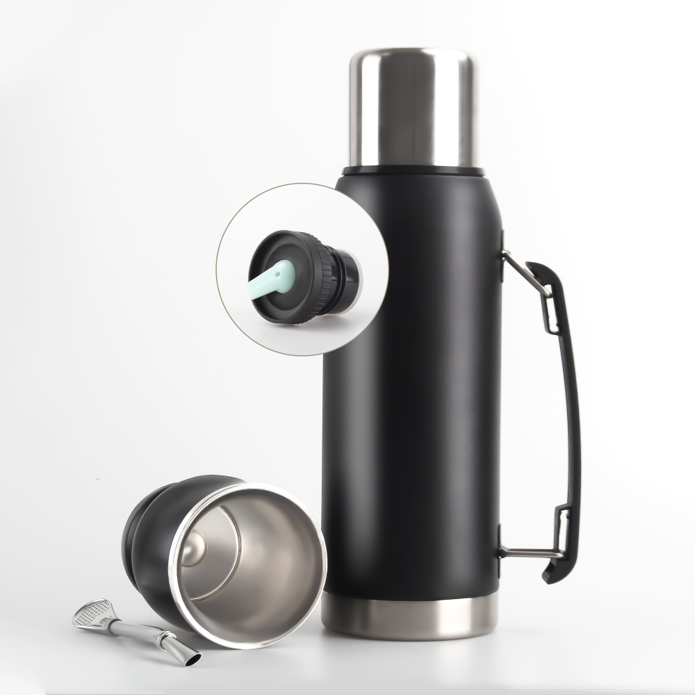 Credrink Complete Yerba Mate Set - 1L thermos with handle & 8oz Modern Mate Gourd cup with Bombilla and Cleaning Brush Included - All Premium Quality 304 18/8 Stainless Steel