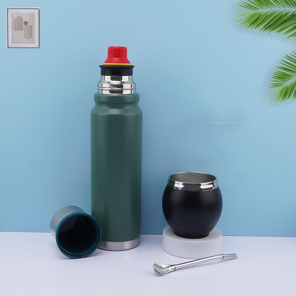 Credrink Complete Yerba Mate Set - большой новый термос объемом 1 л, современная чашка для мате объемом 9 унций, бомбилья и щетка для чистки в комплекте - все из высококачественной нержавеющей стали 304 18/8