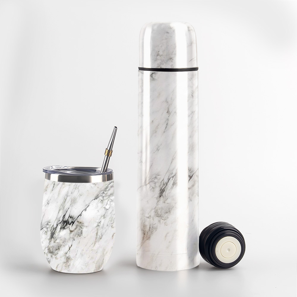 Credrink Complete Yerba Mate Set - 1000ml thermos&12oz Modern Mate Gourd cup Bombilla and Cleaning Brush Included - All Premium Quality 304 18/8 Stainless Steel