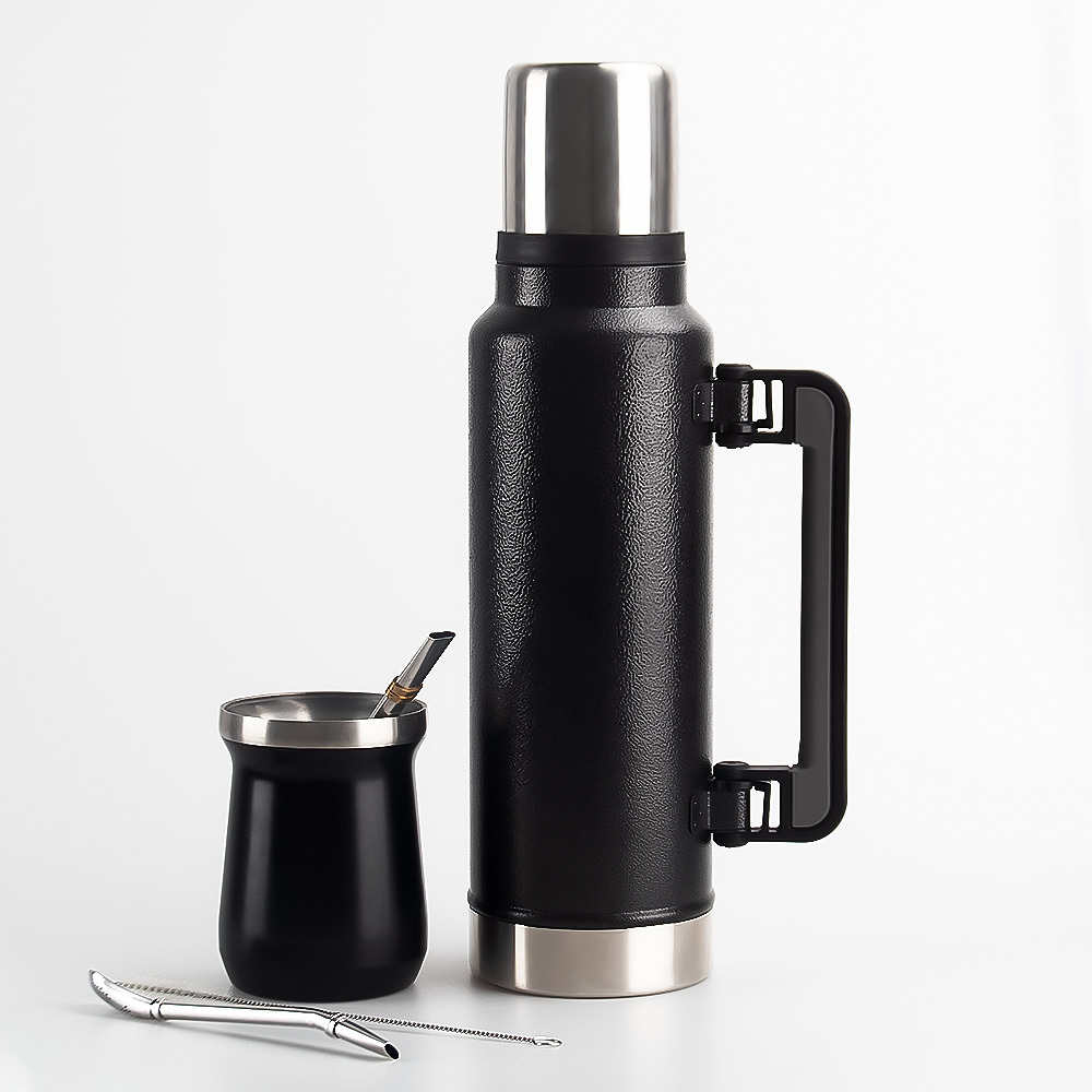 Ensemble complet de maté Credrink - Grand thermos de 1300 8 ml et tasse à maté moderne de 304 ml, Bombilla et brosse de nettoyage incluses - Tout en acier inoxydable 18 8/XNUMX de qualité supérieure