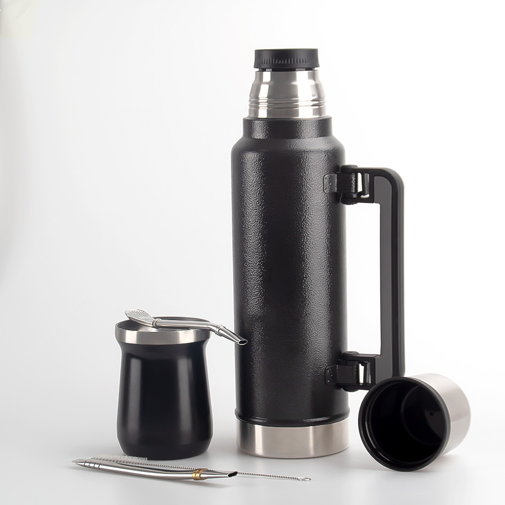 Ensemble complet de maté Credrink - Grand thermos de 1300 8 ml et tasse à maté moderne de 304 ml, Bombilla et brosse de nettoyage incluses - Tout en acier inoxydable 18 8/XNUMX de qualité supérieure