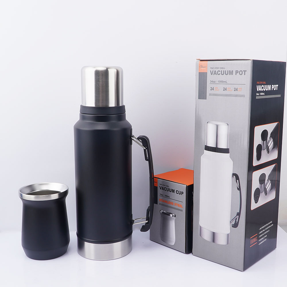 Credrink Complete Yerba Mate Set - термос 1 л с ручкой и современная чашка для мате объемом 8 унций - все из нержавеющей стали высшего качества 304 18/8