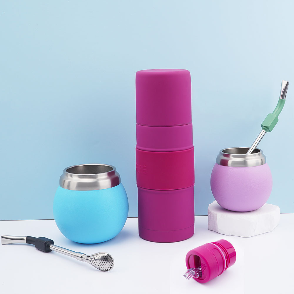 Ensemble complet de maté Credrink - Thermos de 500 ml et tasse à maté moderne de 120 ml, Bombilla et brosse de nettoyage incluses - Tout en acier inoxydable 304 18/8 de qualité supérieure