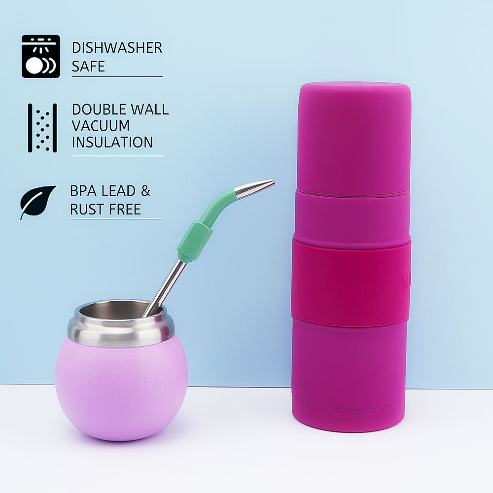 Ensemble complet de maté Credrink - Thermos de 500 ml et tasse à maté moderne de 120 ml, Bombilla et brosse de nettoyage incluses - Tout en acier inoxydable 304 18/8 de qualité supérieure