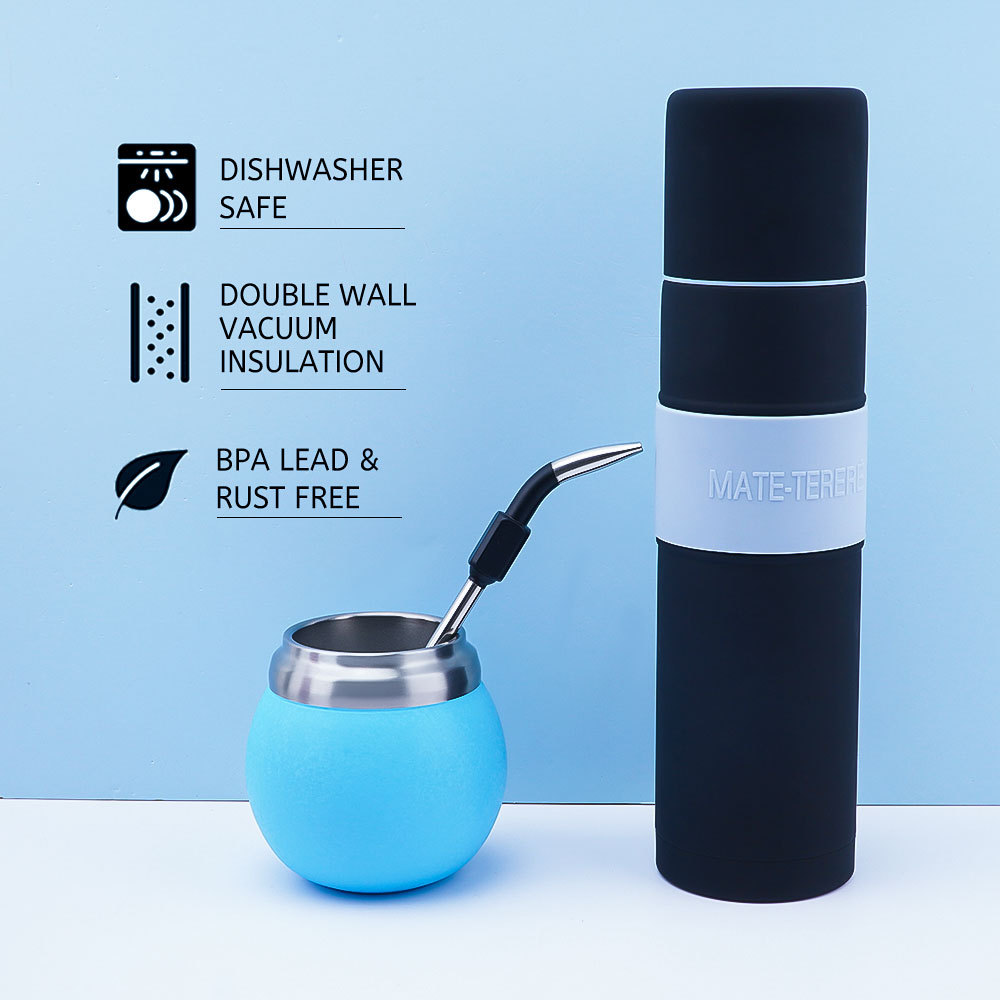 Credrink Complete Yerba Mate Set - термос 700 мл и чашка для мате Modern Mate Gourd объемом 210 мл, бомбилья и щетка для чистки в комплекте - все из высококачественной нержавеющей стали 304 18/8