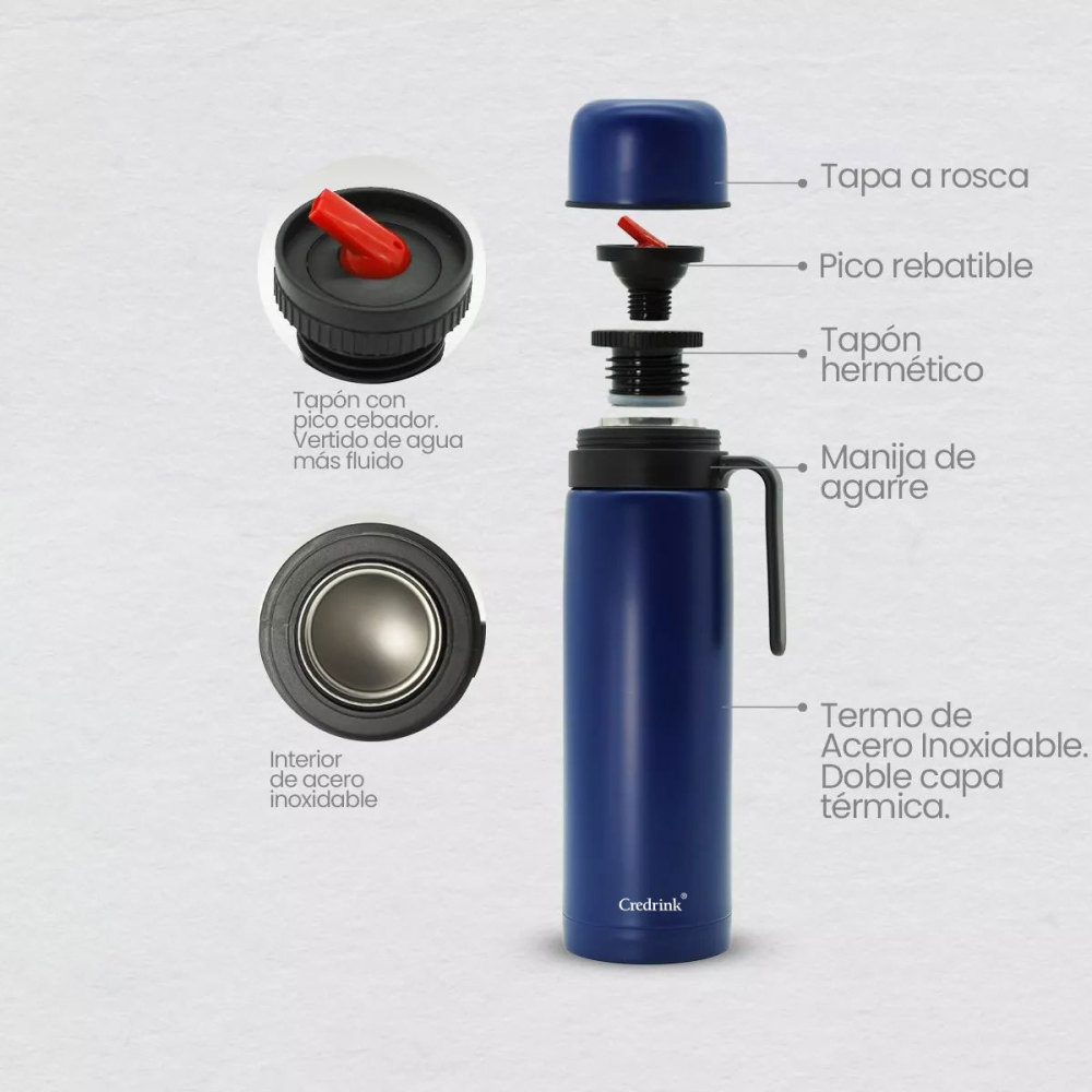 Credrink Complete Yerba Mate Set - 1L big new thermos&7oz Modern Mate Gourd cup Bombilla and Cleaning Brush Included - All Premium Quality 304 18/8 Stainless Steel