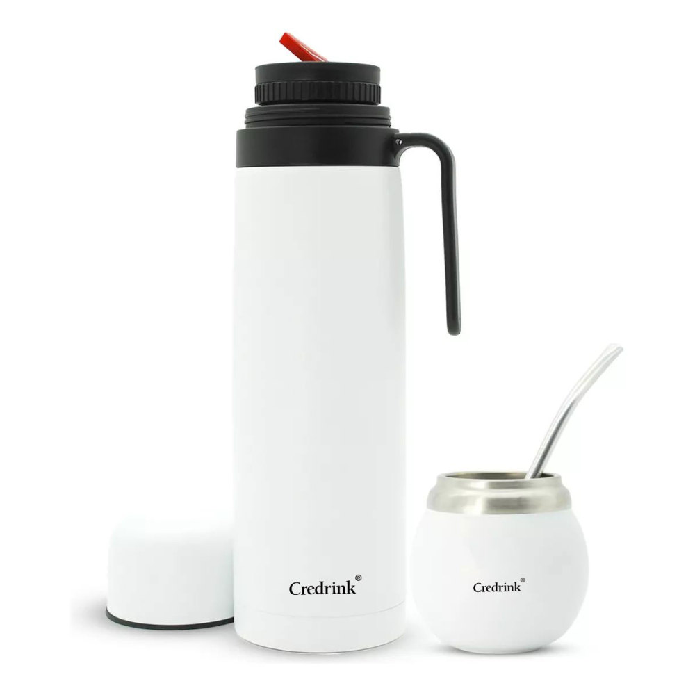 Credrink Complete Yerba Mate Set - 1L big new thermos&7oz Modern Mate Gourd cup Bombilla and Cleaning Brush Included - All Premium Quality 304 18/8 Stainless Steel