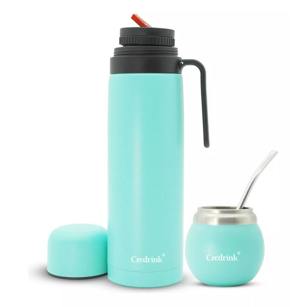 Credrink Complete Yerba Mate Set - 1L big new thermos&7oz Modern Mate Gourd cup Bombilla and Cleaning Brush Included - All Premium Quality 304 18/8 Stainless Steel