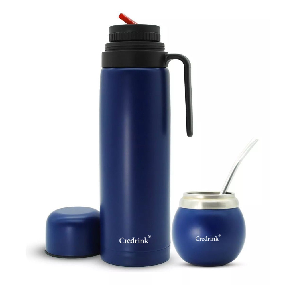Credrink Complete Yerba Mate Set - 1L big new thermos&7oz Modern Mate Gourd cup Bombilla and Cleaning Brush Included - All Premium Quality 304 18/8 Stainless Steel