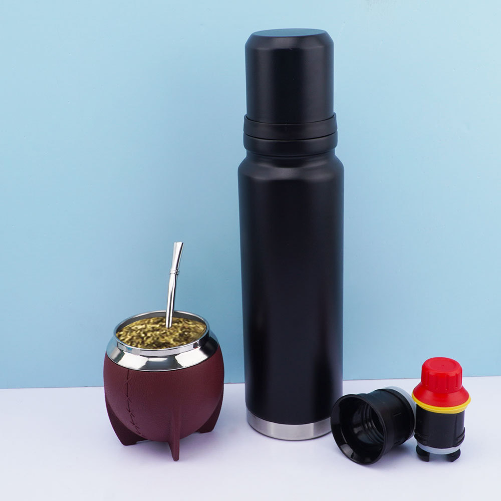 Credrink Complete Yerba Mate Set - 1L thermos with handle & 9oz TPR Mate Gourd cup with Bombilla and Cleaning Brush Included - All Premium Quality 304 18/8 Stainless Steel