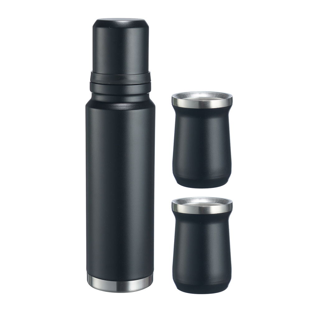 Credrink Complete Yerba Mate Set - 1L thermos two 8oz Modern Mate Gourd cup with gift box - All Premium Quality 304 18/8 Stainless Steel