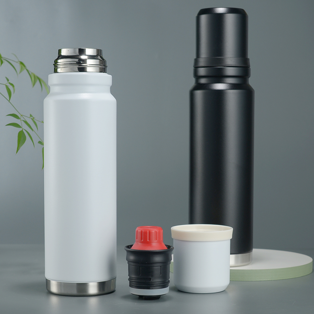 Credrink Complete Yerba Mate Set - 1L thermos two 8oz Modern Mate Gourd cup with gift box - All Premium Quality 304 18/8 Stainless Steel