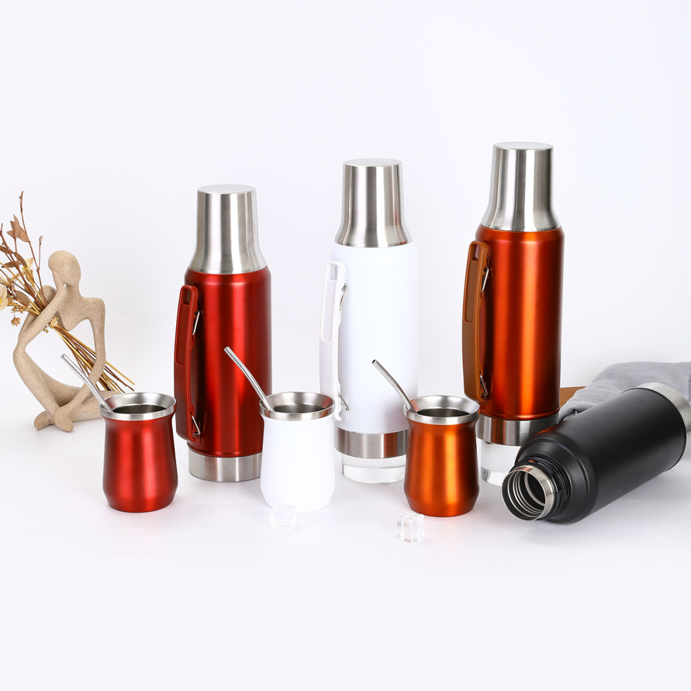 Credrink Complete Yerba Mate 세트 - 손잡이가 달린 1L 보온병 및 8oz Modern Mate 호박 컵, Bombilla 및 세척 브러시 포함 - 모든 프리미엄 품질 304 18/8 스테인리스 스틸