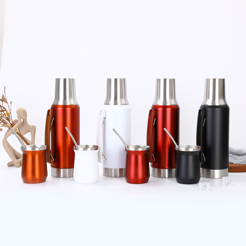 Credrink Complete Yerba Mate 세트 - 손잡이가 달린 1L 보온병 및 8oz Modern Mate 호박 컵, Bombilla 및 세척 브러시 포함 - 모든 프리미엄 품질 304 18/8 스테인리스 스틸