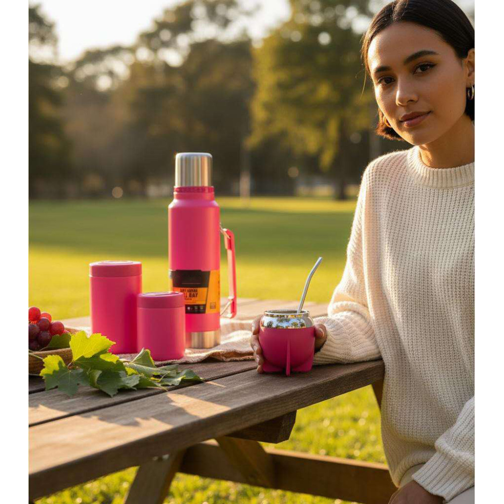 Credrink Factory Direct wholesale set Termo Mate cup & tea container Yerbera/azucerera Acero Inox Fucsia