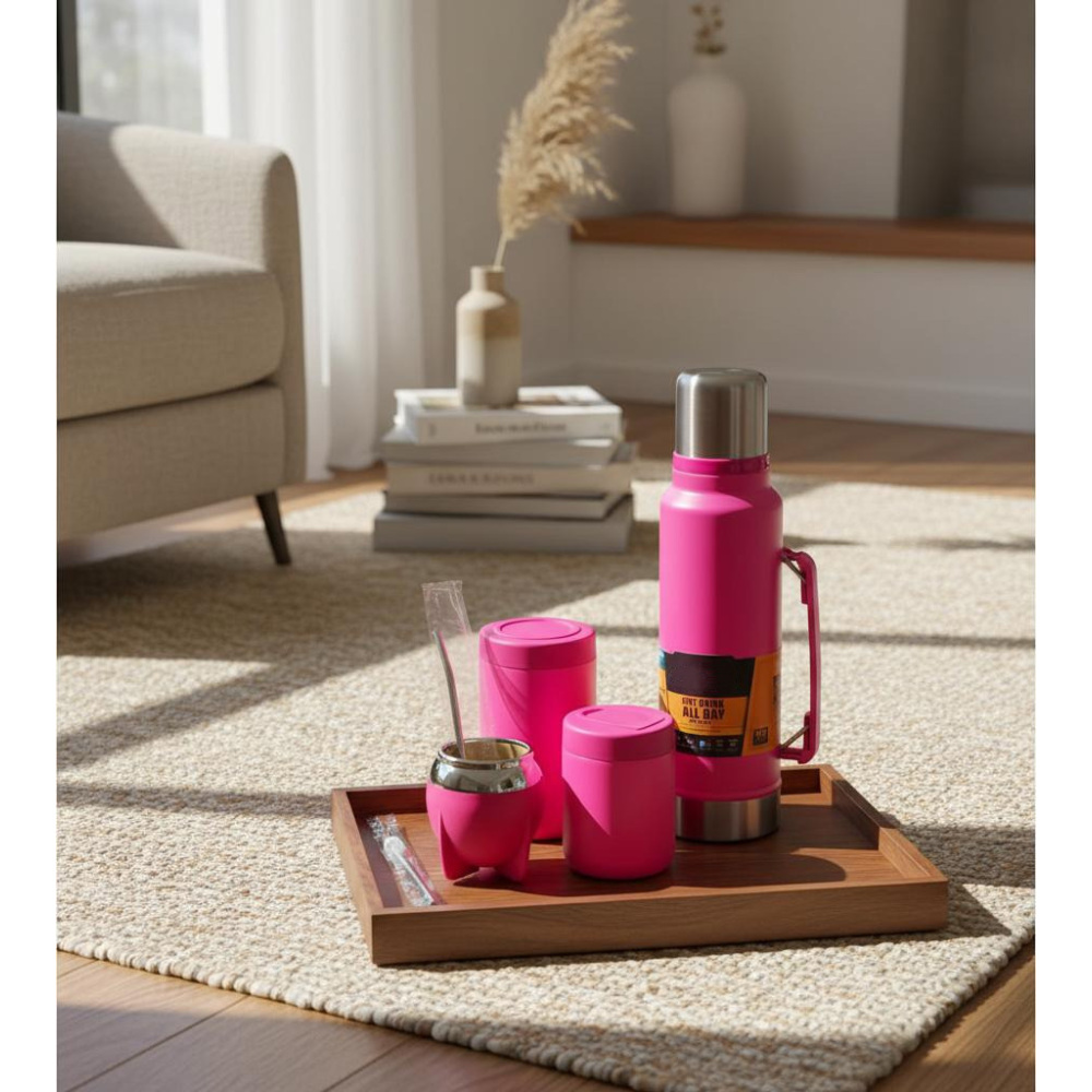 Credrink Factory Direct wholesale set Termo Mate cup & tea container Yerbera/azucerera Acero Inox Fucsia