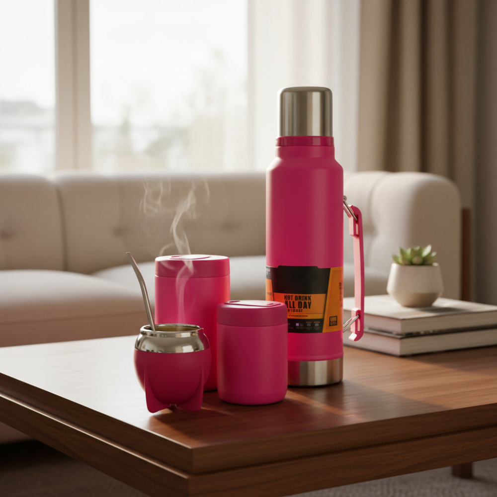 Credrink Factory Direct wholesale set Termo Mate cup & tea container Yerbera/azucerera Acero Inox Fucsia