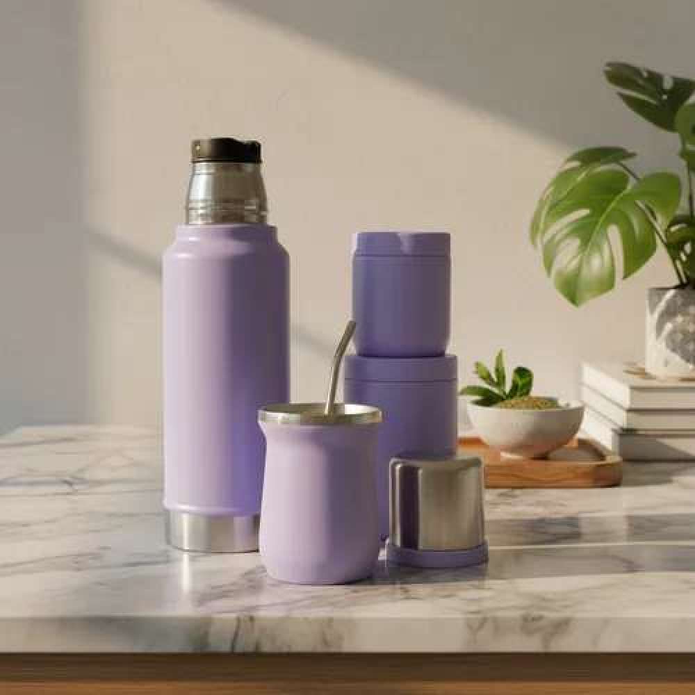 Credrink Factory Direct wholesale set Termo Mate cup & tea container Yerbera/azucerera Acero Inox -Lila