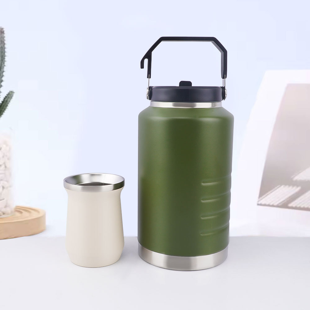 Ensemble complet de maté Yerba de Credrink - Thermos de grande capacité de 2 L avec poignée et tasse à maté moderne de 8 oz - Entièrement en acier inoxydable 304 18/8 de qualité supérieure