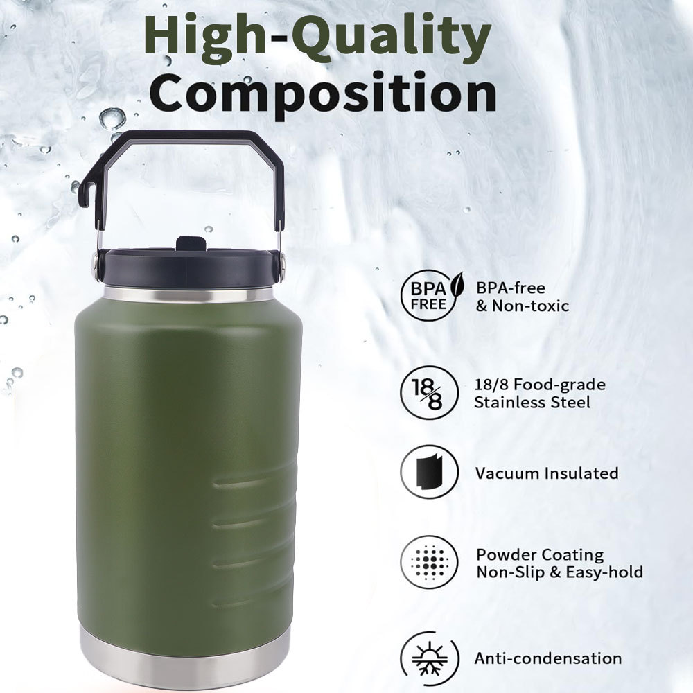 Ensemble complet de maté Yerba de Credrink - Thermos de grande capacité de 2 L avec poignée et tasse à maté moderne de 8 oz - Entièrement en acier inoxydable 304 18/8 de qualité supérieure