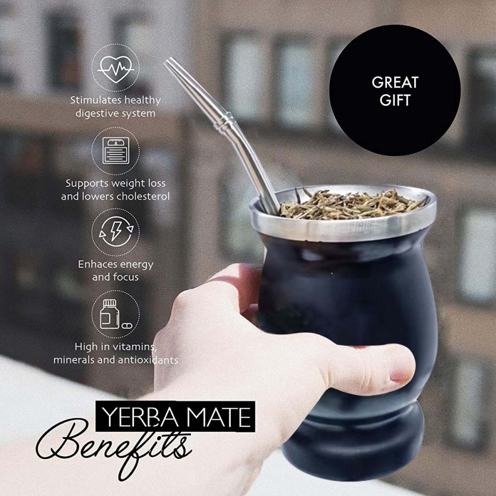 Credrink Complete Yerba Mate Set - 500ml slim thermos&8oz Modern Mate Gourd cup Bombilla and Cleaning Brush Included - All Premium Quality 304 18/8 Stainless Steel