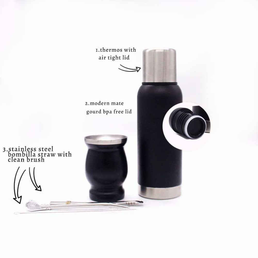 Credrink Complete Yerba Mate Set - 500ml slim thermos&8oz Modern Mate Gourd cup Bombilla and Cleaning Brush Included - All Premium Quality 304 18/8 Stainless Steel