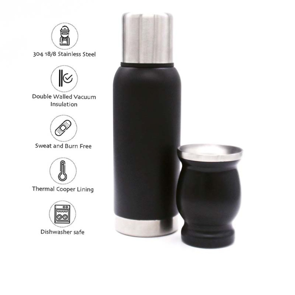 Credrink Complete Yerba Mate Set - 500ml slim thermos&8oz Modern Mate Gourd cup Bombilla and Cleaning Brush Included - All Premium Quality 304 18/8 Stainless Steel